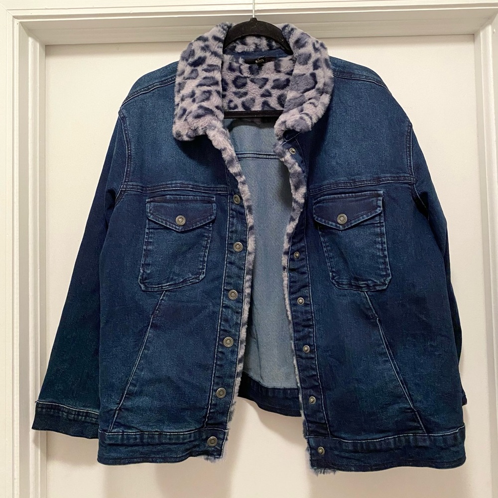 Y2K Faux Fur lined denim jacket women’s size 1X animal print cheetah girls core